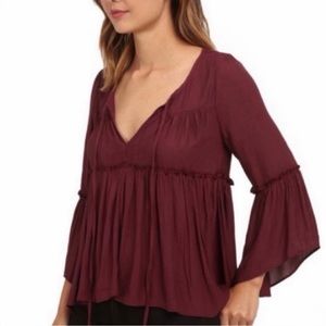 Free People A Few of My Favorite Things Plum Hi-Low Peasant Top Womens Sz M Boho